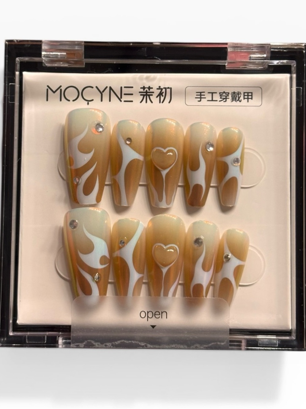 Metallic Orange/Brown & White 3D Heart Accent Press-On Nail Set
